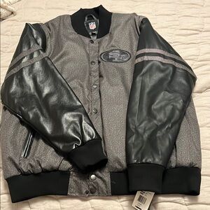 NFL Varsity Jacket with Black Leather Sleeves